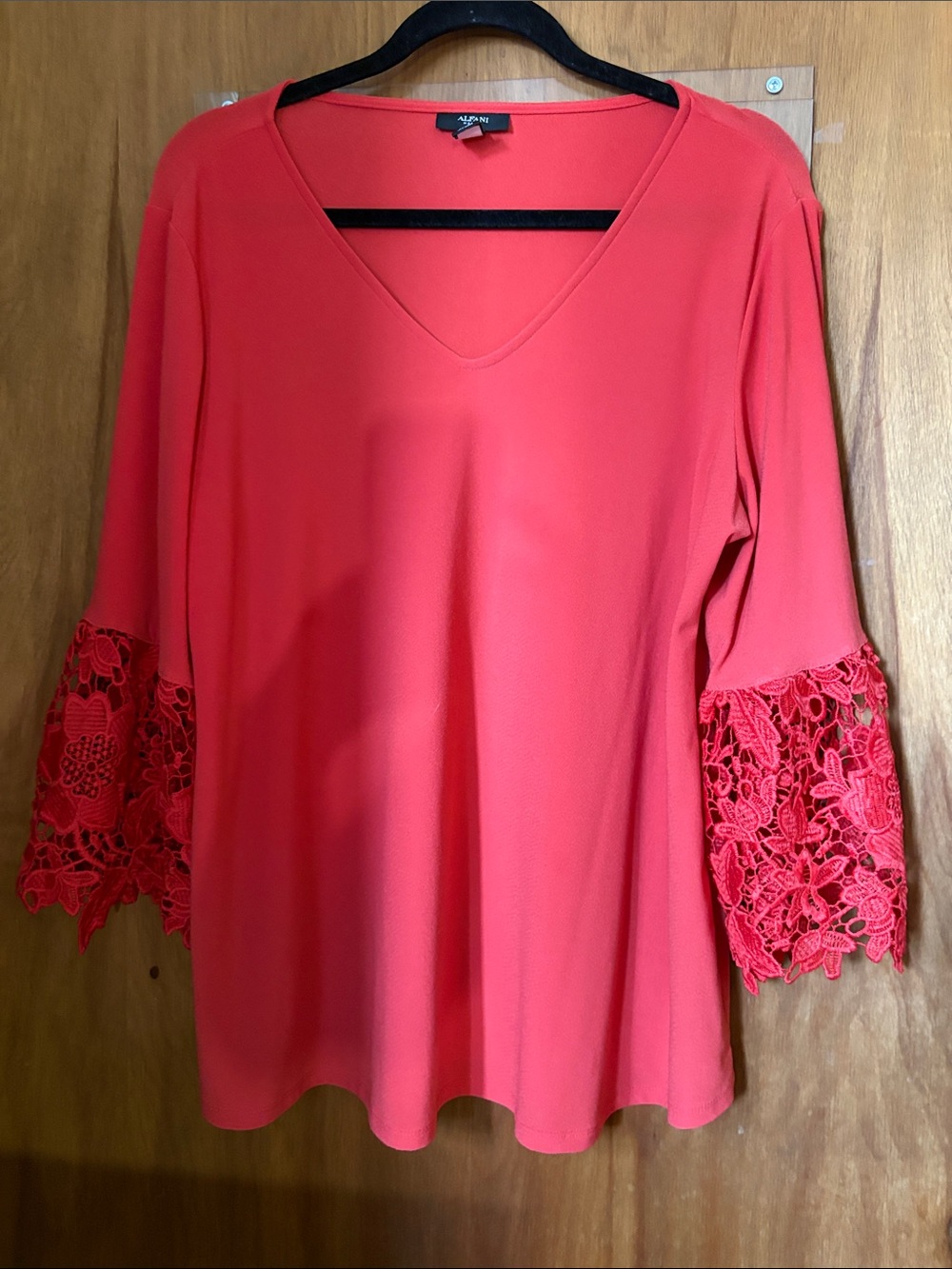 Alfani Coral Lace Bell Sleeve V-Neck Tunic